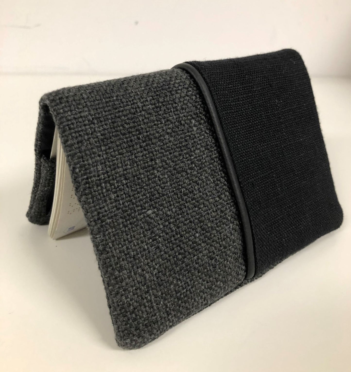 Charcoal gray and black linen passport cover
