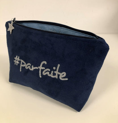 Perfecte navy blue makeup bag with silver sequins