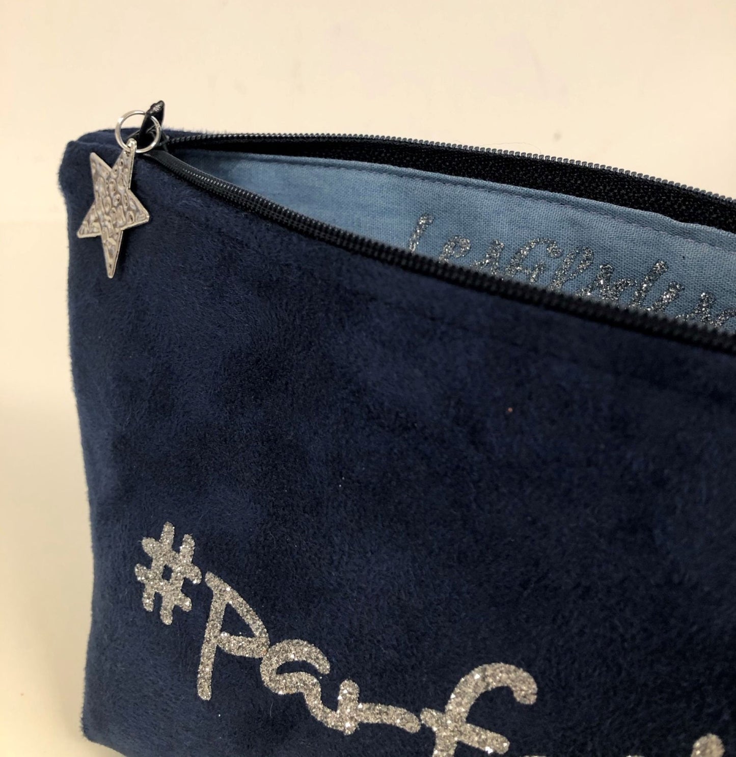 Perfecte navy blue makeup bag with silver sequins