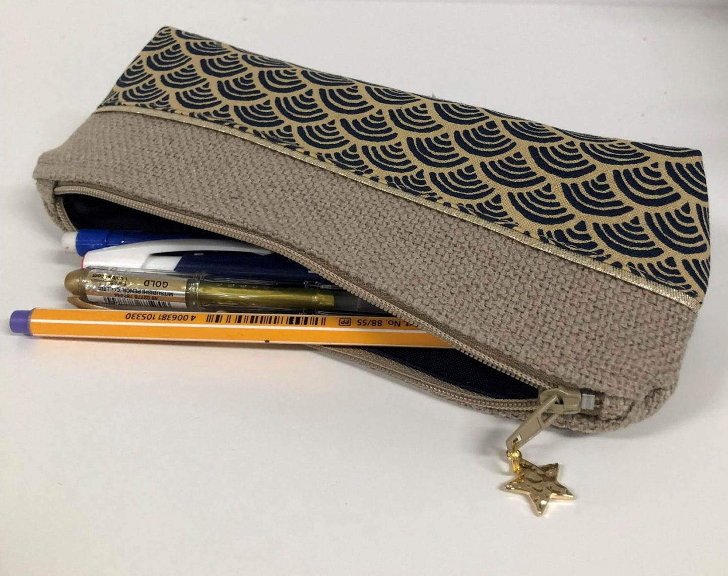 Seigaiha Japanese linen and fabric mini pen case