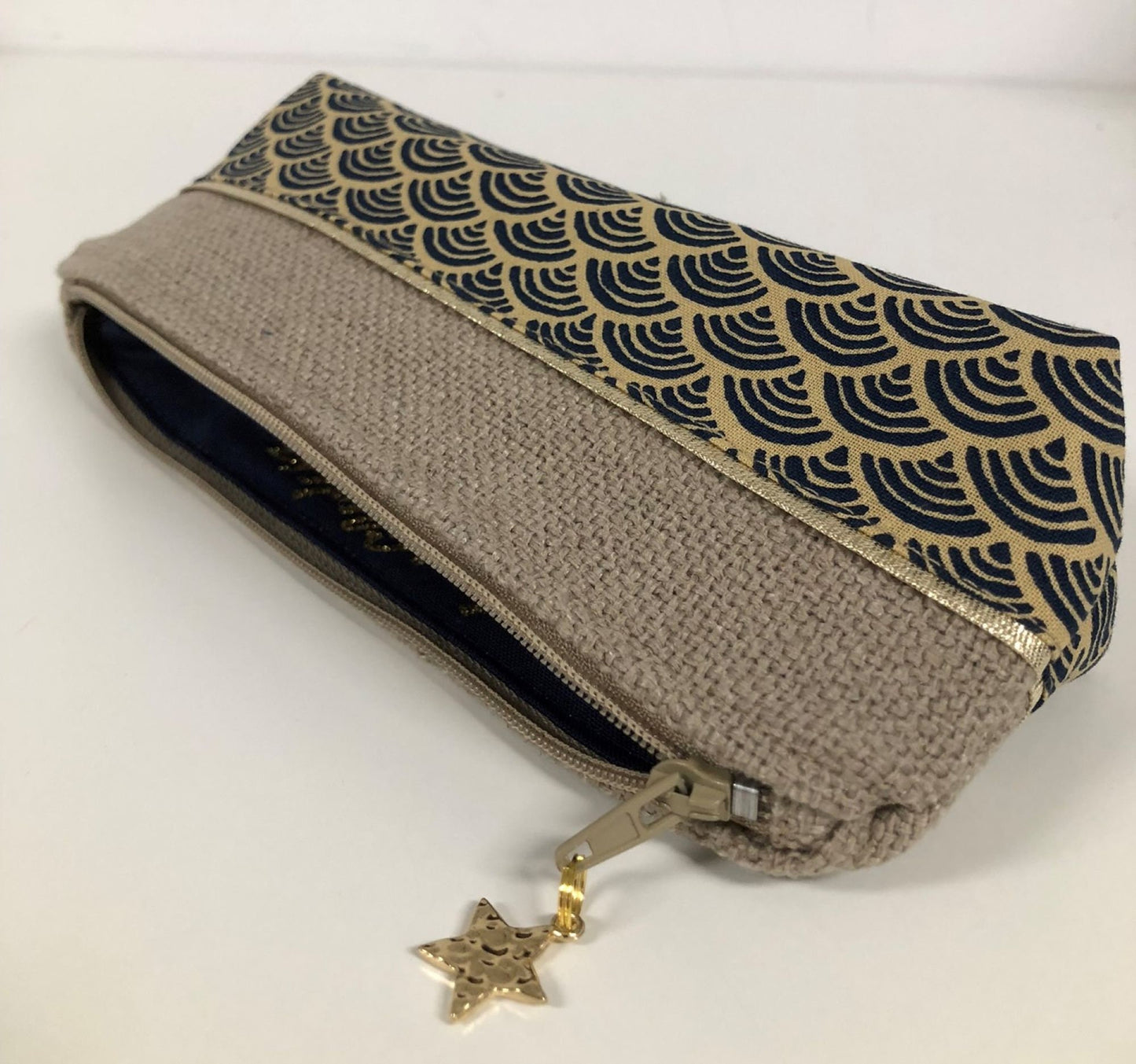 Seigaiha Japanese linen and fabric mini pen case