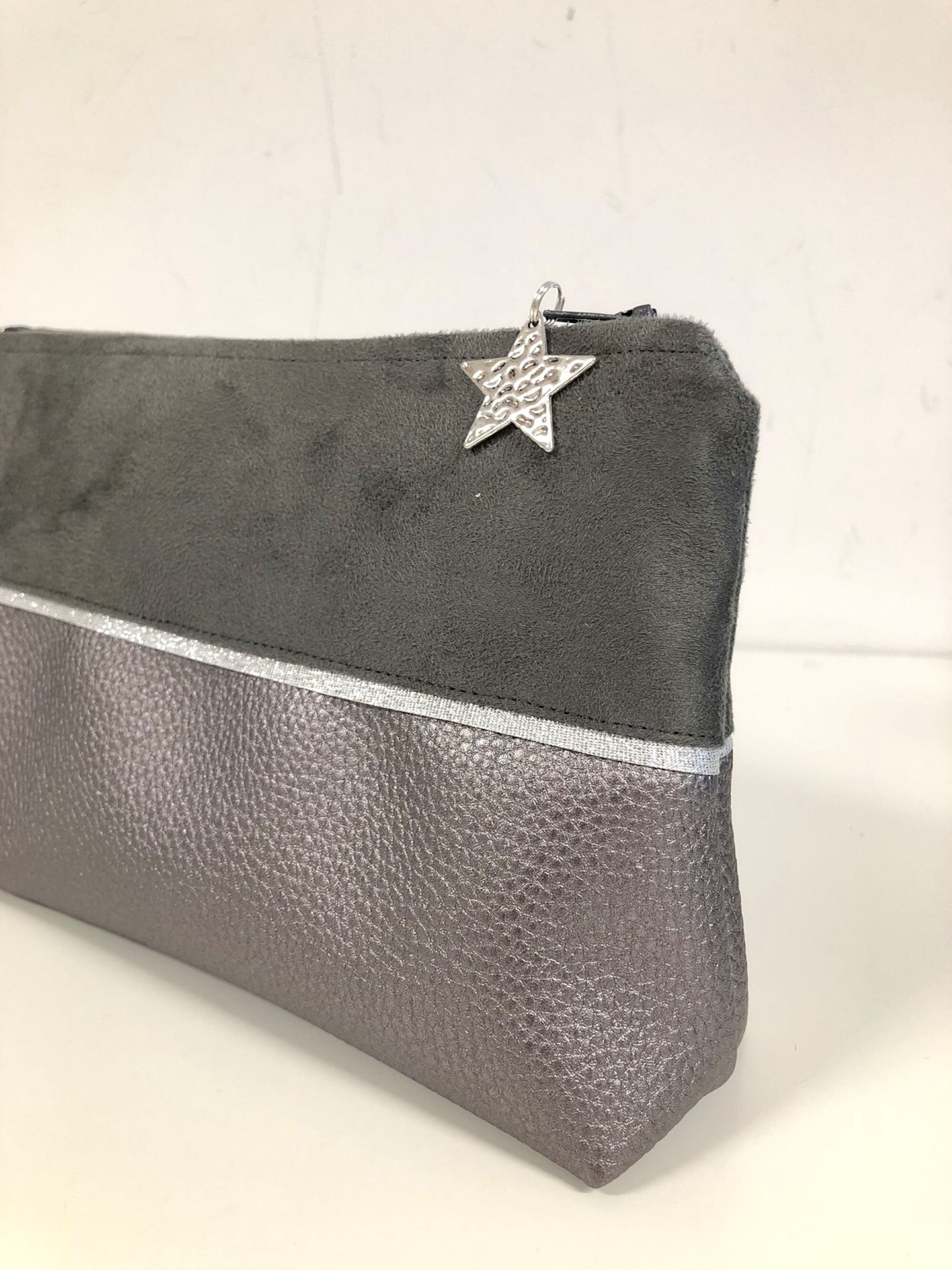 Gray and silver make-up pouch