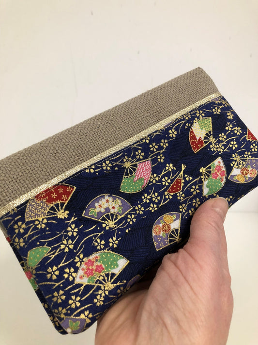 Porte chéquier tissu japonais libellules, protège chéquier talon