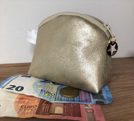 Small golden coin purse / Mini faux leather zipped pouch / Women's bag accessory / Small jewelry kit / Storage bars
